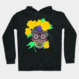 black catrina in floral tropical pattern in skeleton art ecopop Hoodie